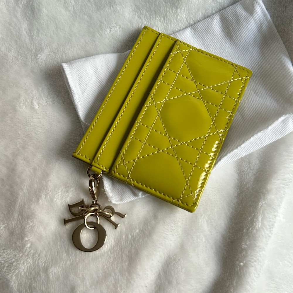 Dior Chartreuse Quilted Card Holder